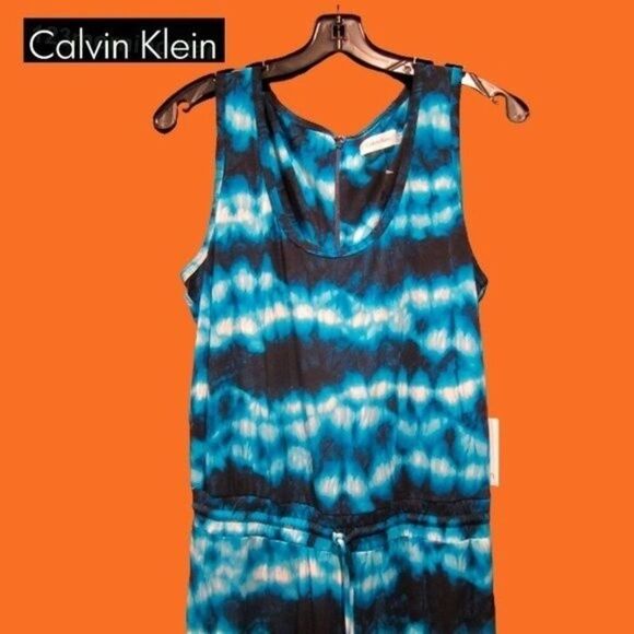 Calvin Klein NWOT ADRITC BLU Tie Dye Drawstring Jumpsuit 12 - Picture 2 of 11